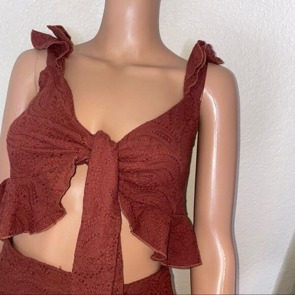Eyelet Embroidery Ruffle Trim Knot Front Cami Top & Shorts Set SZ 4 chocolate - Picture 10 of 14